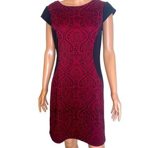 AA Studio wine red and black body con cap sleeve mini dress SZ 8

V 29